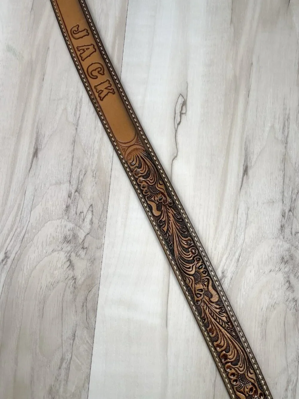 VTG Sz 35 Brown Hand Tooled Leather Western Belt Personalized JACK 1.5